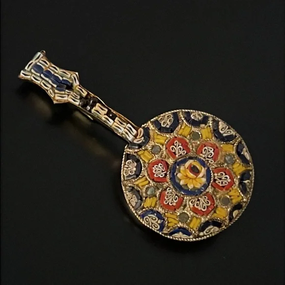 Vintage Multicolor Italian Mosaic Tile Floral Banjo Guitar Strings Brooch - Picture 4 of 6